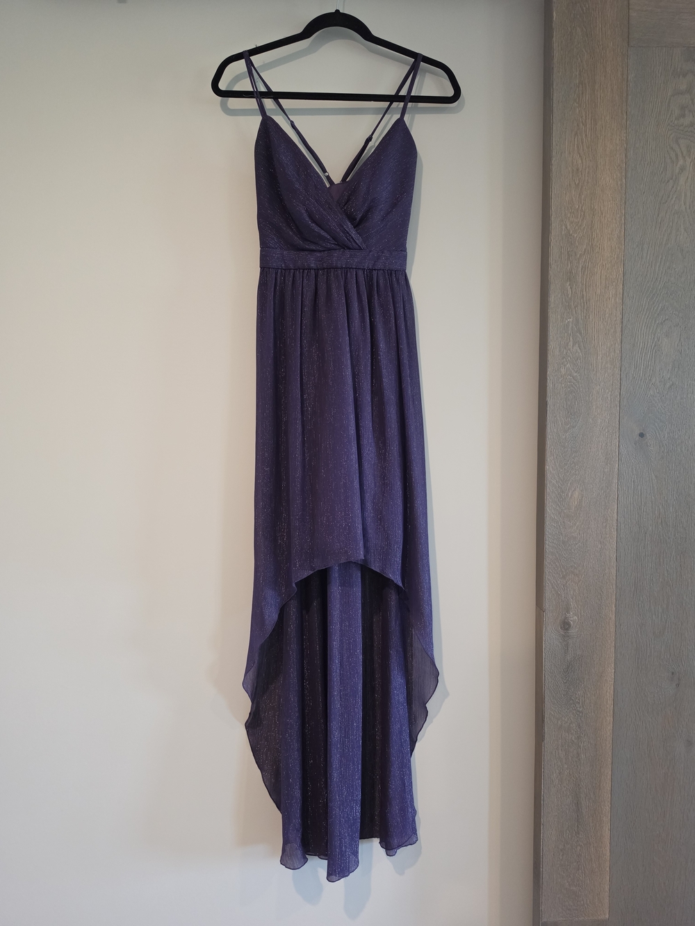 Max & Cleo Sparkle Purple High-Low Evening Dress Size 8 Spaghetti Strap